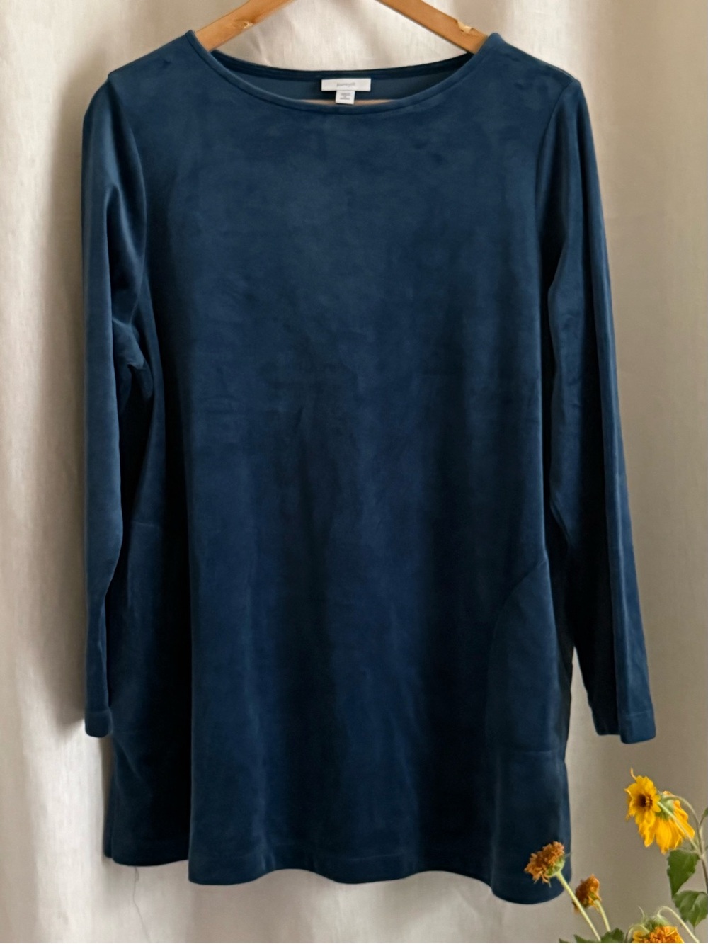 NWOT Pure Jill Velour Tunic Top 1X Dark Teal Long Sleeve Stretch Relaxed Fall